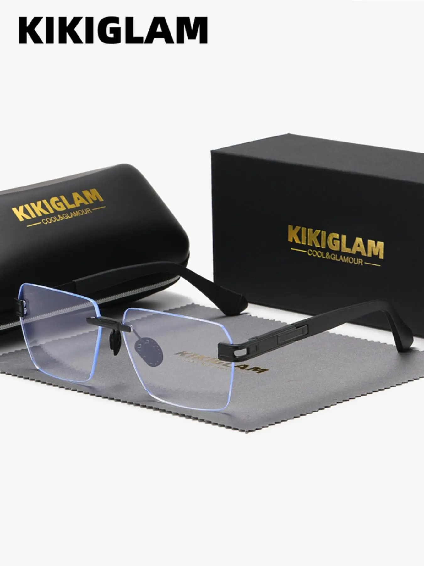 Unisex Retro Rectangle Rimless Glasses, Anti-blue Light Glasses, Fashion Eyeglasses for Work, Daily Clothing Decor, Perfect for Student Daily Use