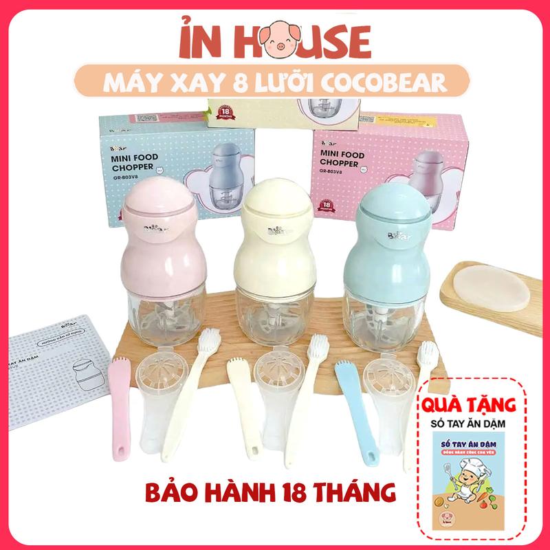 MÁY XAY BEAR 8 LƯỠI dao xay đồ ăn dặm cho bé cối thuỷ tinh 300ml bảo hành 18m