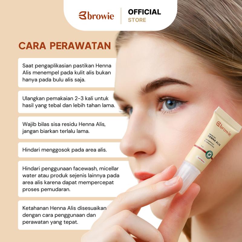 Dark Brown - 10GR - [BPOM & Halal] browie Brow Tint Henna Alis + Pensil Alis + Cetakan Alis Tali | Eyebrow Gel Waterproof & Longlasting Coklat (Ini henna alis bukan Powder alis) 4