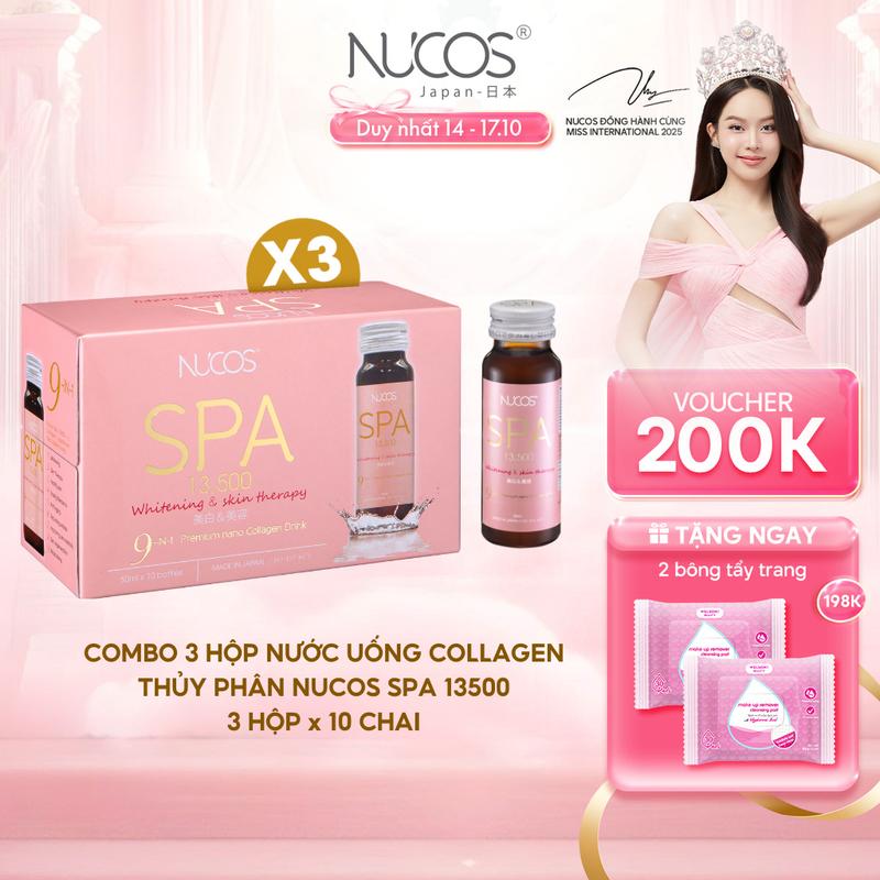 Combo 3 Hộp TPBVSK Nước Uống Collagen Nucos Spa 13500mg Hỗ Trợ Da Căng Mịn Chống Lão Hóa Trắng Da 3 Hộp x 10 chai x 50 ml