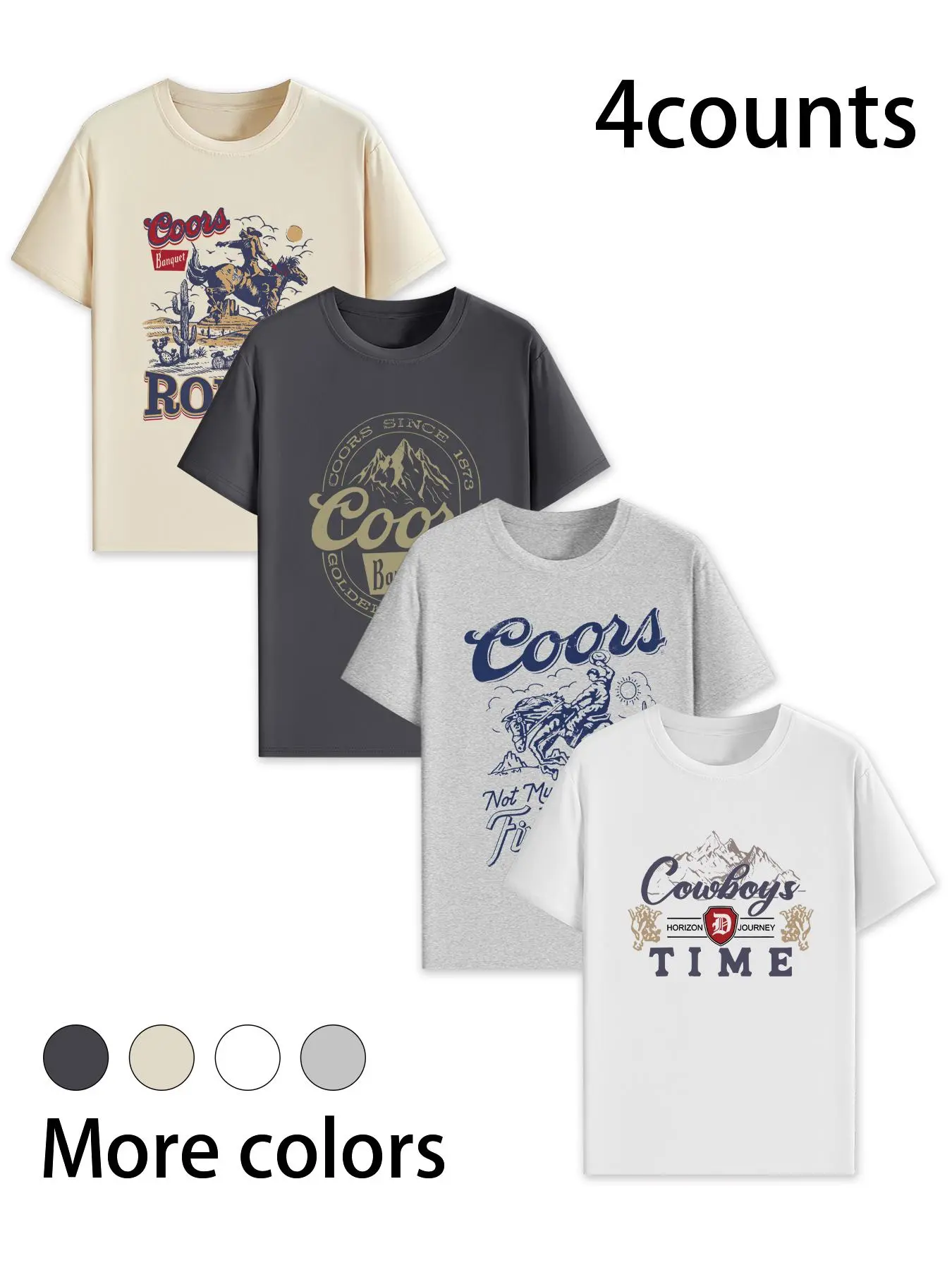 【Plus Size】 Men's Cowboy Print Round Neck Tee, Regular Fit Casual Short Sleeve T-shirt for Summer, Men's Top for Daily Wear