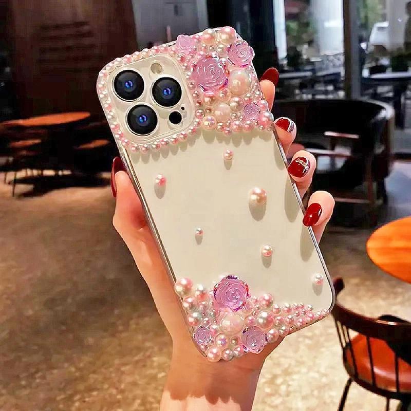 Ốp Lưng iPhone Hoa Hồng Kim Cương, Thiết Kế Sang Trọng, Tương Thích Với iPhone 15, 14, 13, Pro Max, Xs, XR, 8 plus, 11, 12mini, Được Làm Bằng Chất Liệu TPU, Ốp Bảo Vệ Kim Cương Giả, Thích Hợp Cho Nữ 0