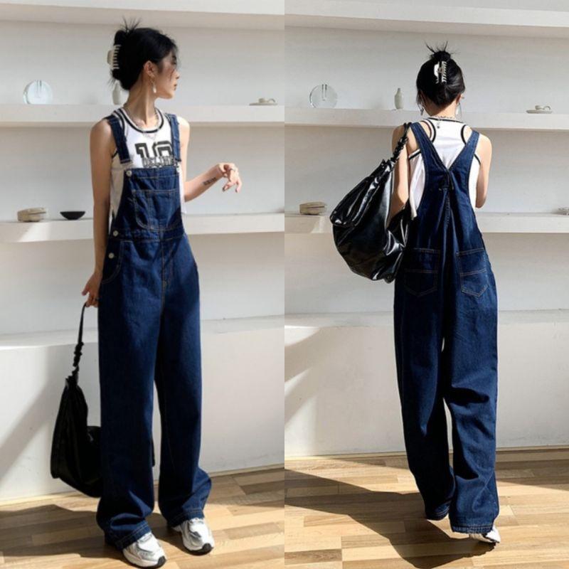 [Sẵn đủ size - Hàng chuẩn loại 1] Quần yếm jeans ống rộng dài trơn phủ chân - cá tính - năng động - dạo phố, yếm bò nữ, yếm dài trơn