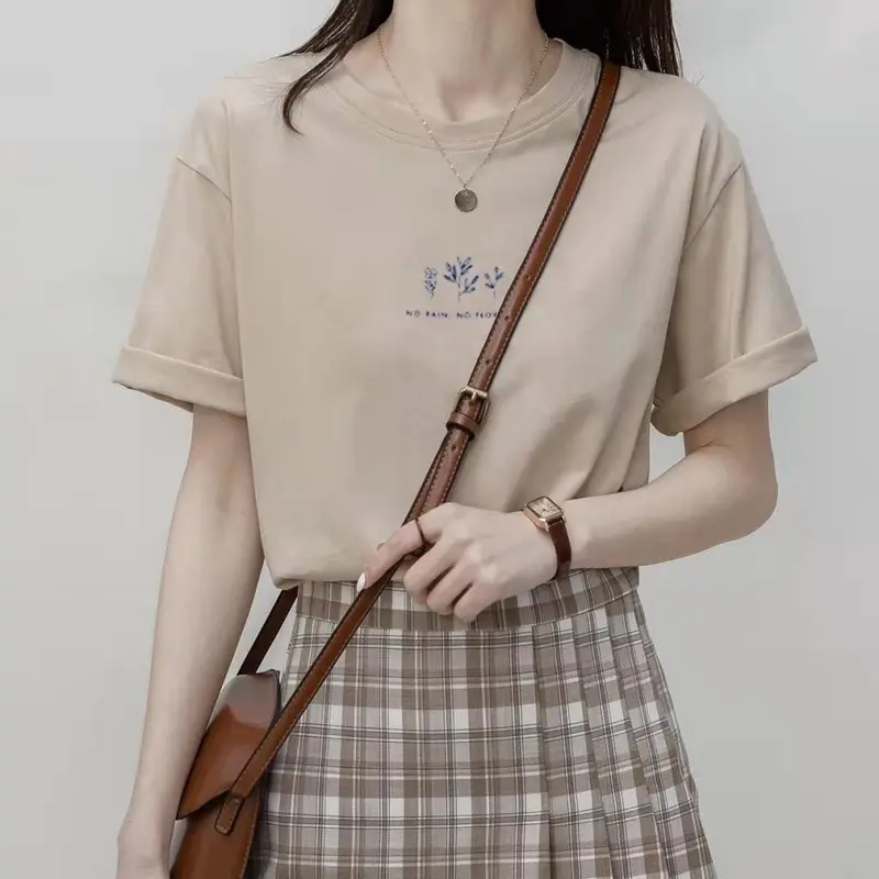 Áo Thun Nữ, Dáng Rộng Thường Ngày, Cổ Tròn, ngắn Tay, Màu Trắng, Áo Cánh Nữ, Thích Hợp Mặc Hàng Ngày 1