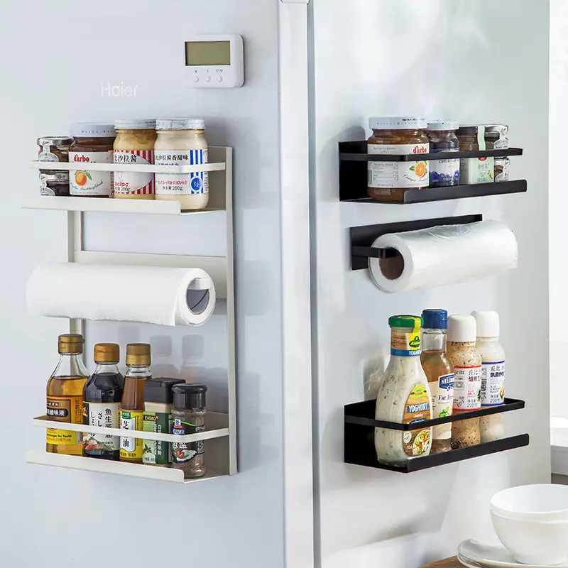 Japanese-Style Magnetic Refrigerator Shelf Side Wall-Mounted Kitchen Storage Rack Punch-Free Magnetic Seasoning Plastic Wrap Rack