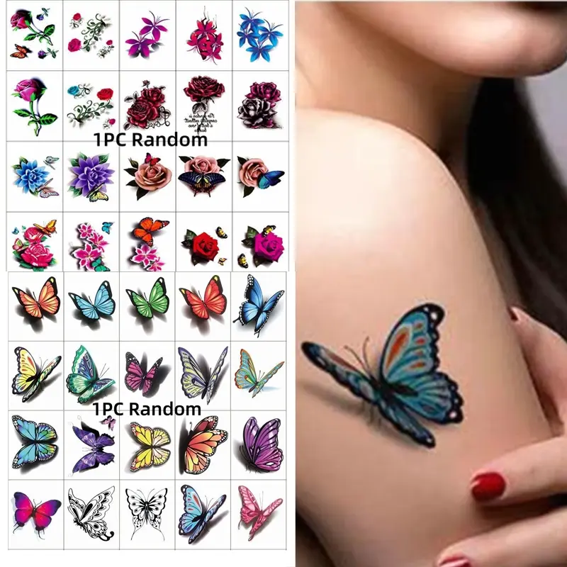 1PC Women's Temporary Tattoo Stickers Butterfly Flower Elements Adult Facial Body Art DIY Tattoo Stickers