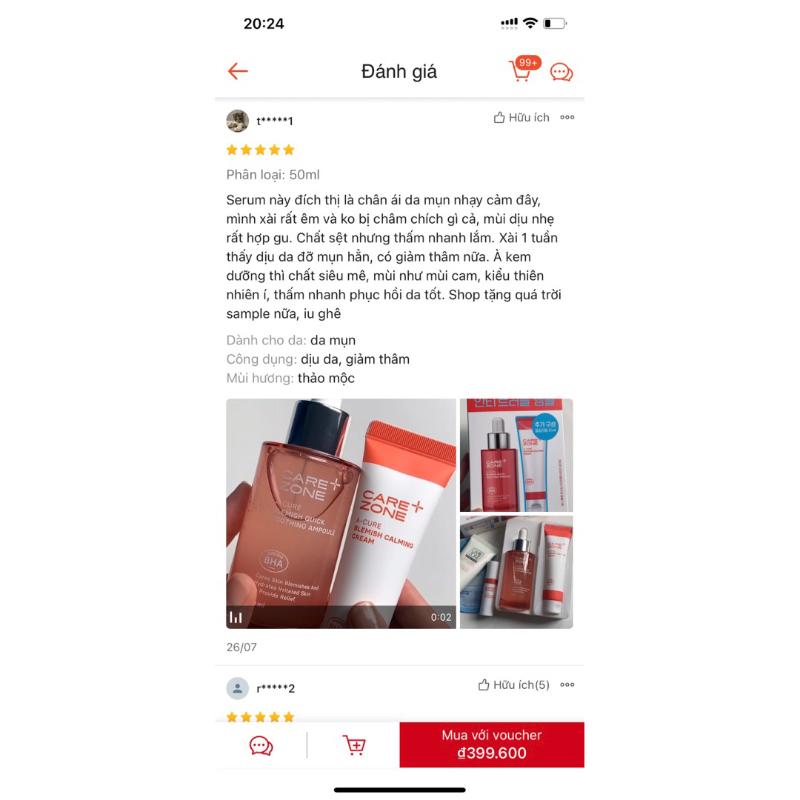 [ SAMPLE ] dùng thử tinh chất Phục Hồi từ gốc cho da mụn CAREZONE A-Cure Blemish Quick Soothing Ampoule 8
