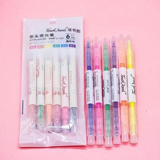 Bút nhớ highlight - dạ quang đánh dấu 2 đầu cute set 6 bút nhiều màu dành cho học sinh, sinh viên