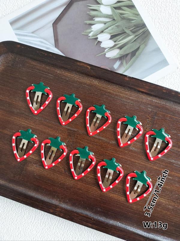 Cute Strawberry Design Metal Hair Clips, 10pcs Lovely Hair Accessories for Women & Girls, Fashion Hair Accessories for Party, Daily Decor 1