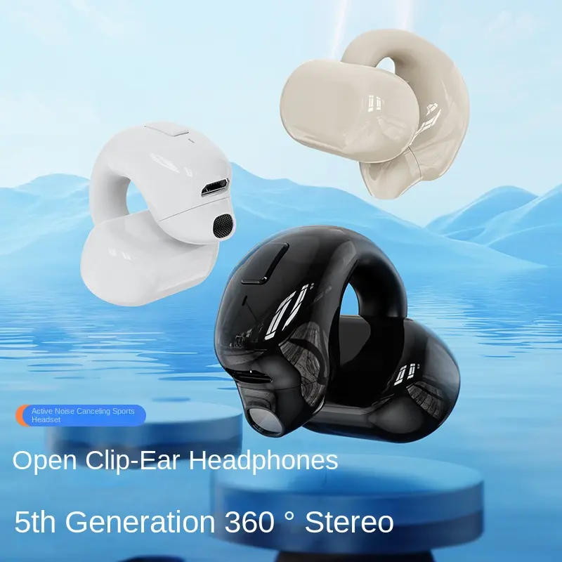 New Clip-on Wireless Bluetooth Headset Single Ear Open OWS Ultra-Long Life Battery Sports Non in-Ear Low Latency Headset Audio Electronic Earbud