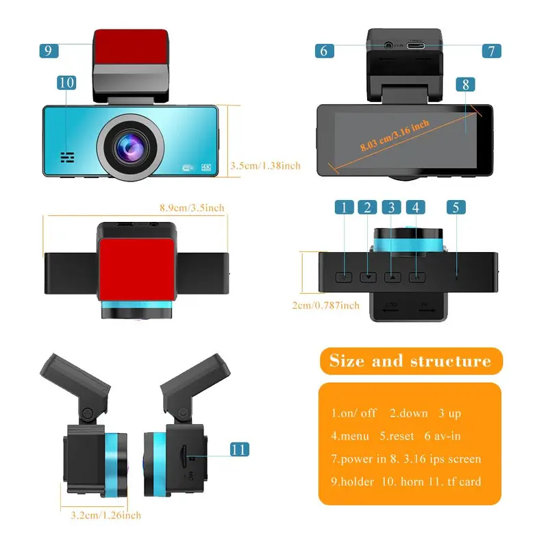 4K Car Video Recorder, 1 Set WiFi Dash Cam, 1080P Car Camera, Dual Lens Car Video Recorder, AHD HDR WDR Loop Recording Backup Camera, Parking Monitoring Night-Vision 1