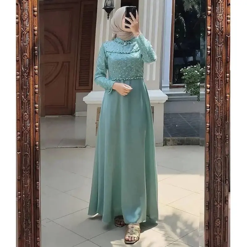 Sonia Dress Brukat Mix Satin Velvet Modern Terbaru, Tiara Gamis Kondangan Lamaran Wisuda Lebaran