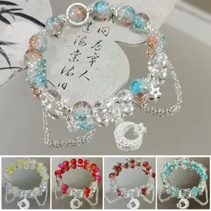 Gelang Tangan Kaca Bunga Kaca Gelang Tangan Kaca Dengan Liontin Bintang Dan Bulan Aksesoris Manis