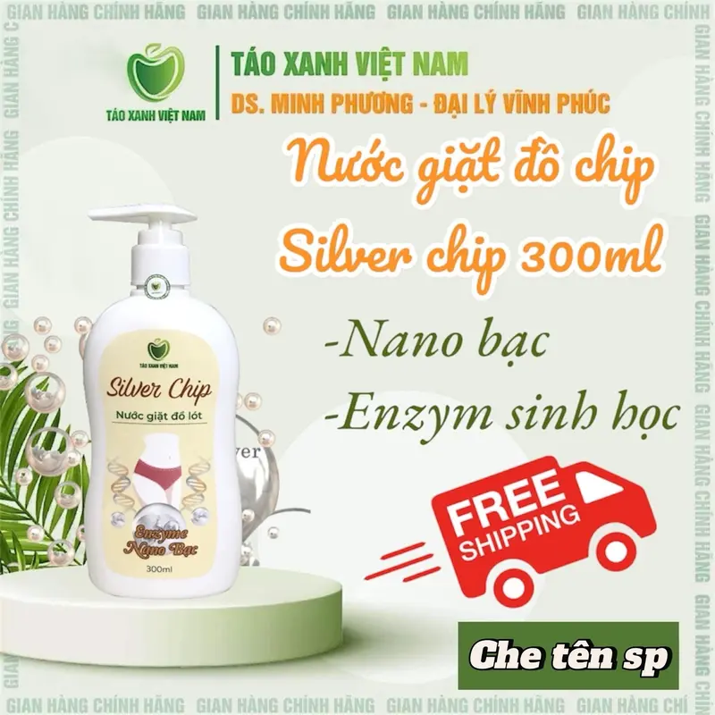Nước giặt đồ lót Enzym Nano Bạc Silver Chíp Táo Xanh 300ml- giặt đồ, kháng khuẩn, làm sạch 0