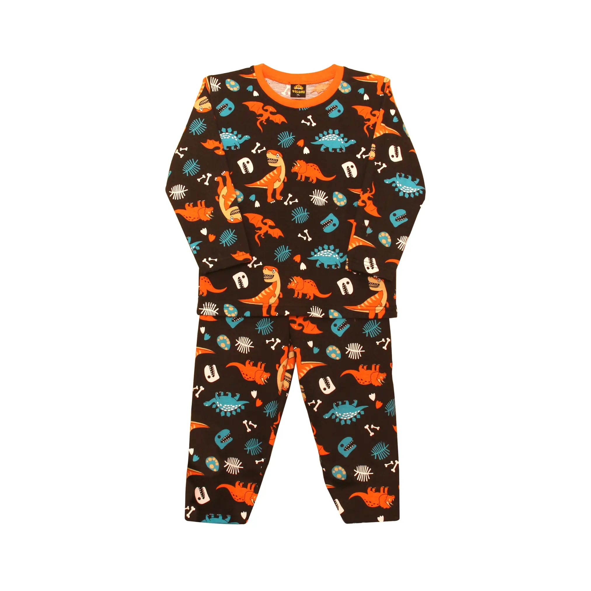 PIYAMA KAOS ANAK LAKI 1-7 TAHUN DINO TULANG HITAM BAJU TIDUR ANAK LENGAN PANJANG TERMURAH