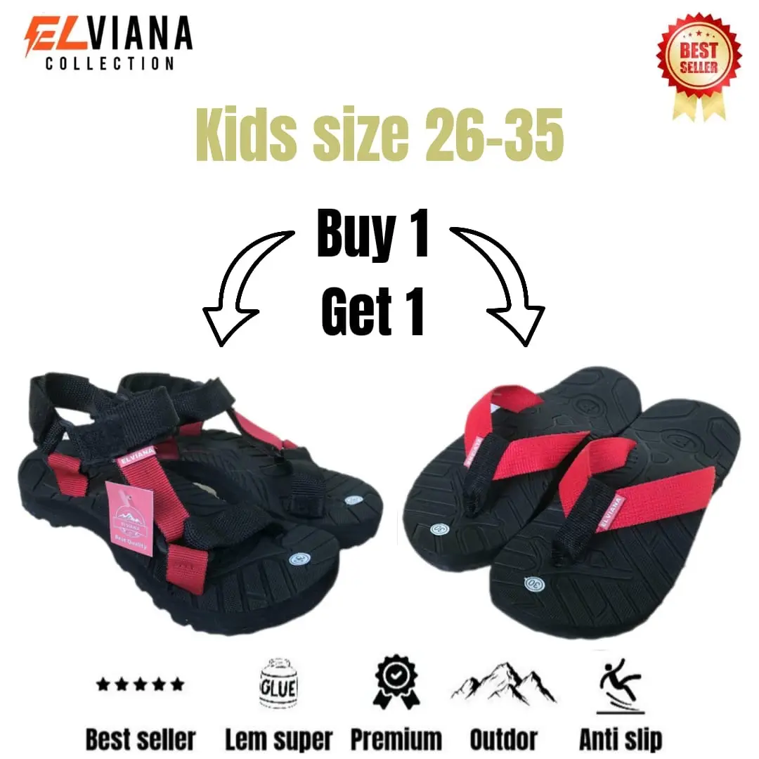 buy 1 get 1 Size 26-35 Sandal gunung anak tanggung sandal jepit . lem kuat tahan air  Karet Kaki Fashion Fashion