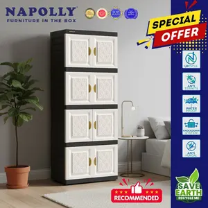 Lemari Pakaian Plastik / Lemari Plastik / Lemari Baju / Lemari Minimalis Estetik dari Napolly 4 Susun Anti Air Anti Rayap Anti Jamur