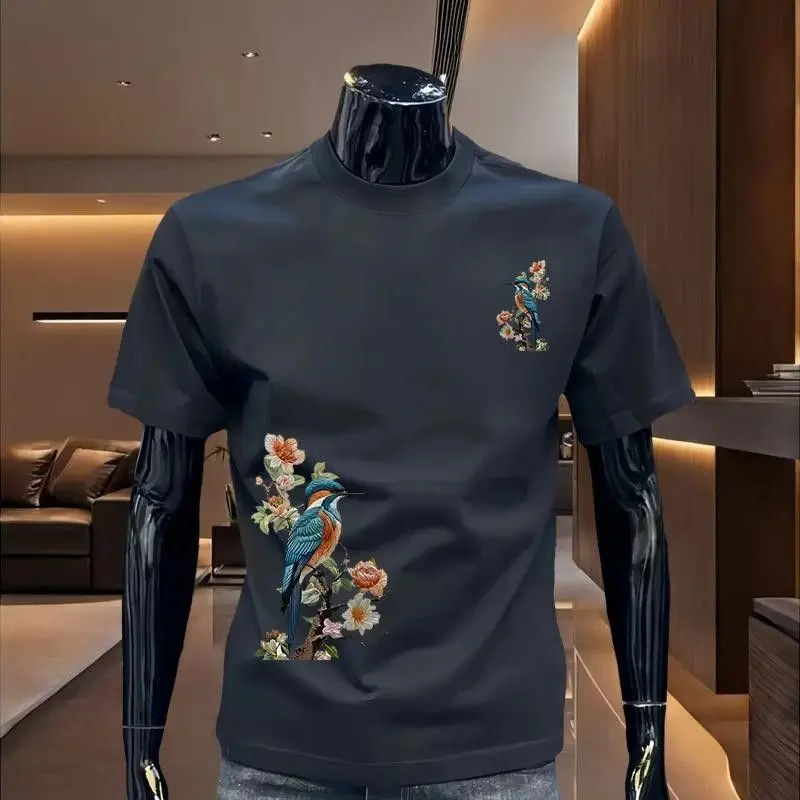 2024 Chinese Style Heavyweight Short Sleeve T-Shirt Men 2025 Summer New Trendy Creative Loose Round Neck Casual Versatile