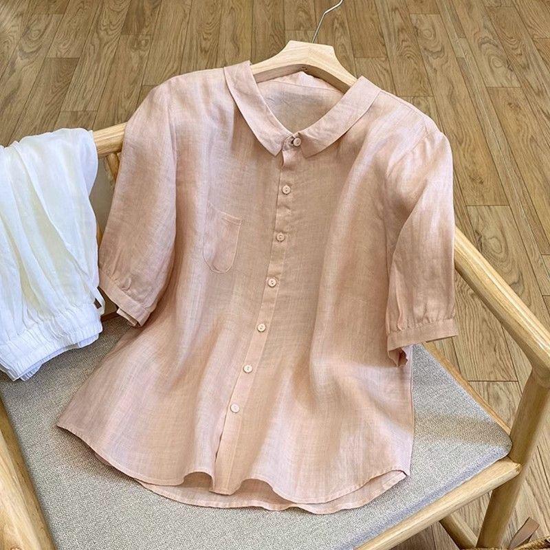 Product Introduction of Foreign Trade Export Brand Tail Single Cotton Short-Sleeved Shirt Women's Summer Loose-Fitting Lightweight Thin Casual plus Size Baby Shirt Top 4