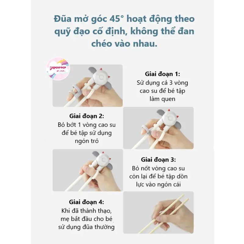 Đũa tập ăn cho bé cao cấp xỏ ngón chất liệu ABS an toàn 3