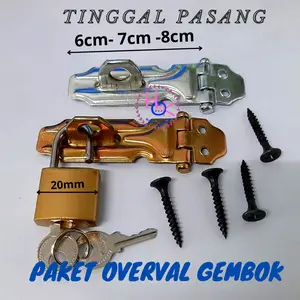 Paket Grendel Overpall Gembok / Gerendel Tempat Gembok Pintu / Overval Gembok + Skrup
