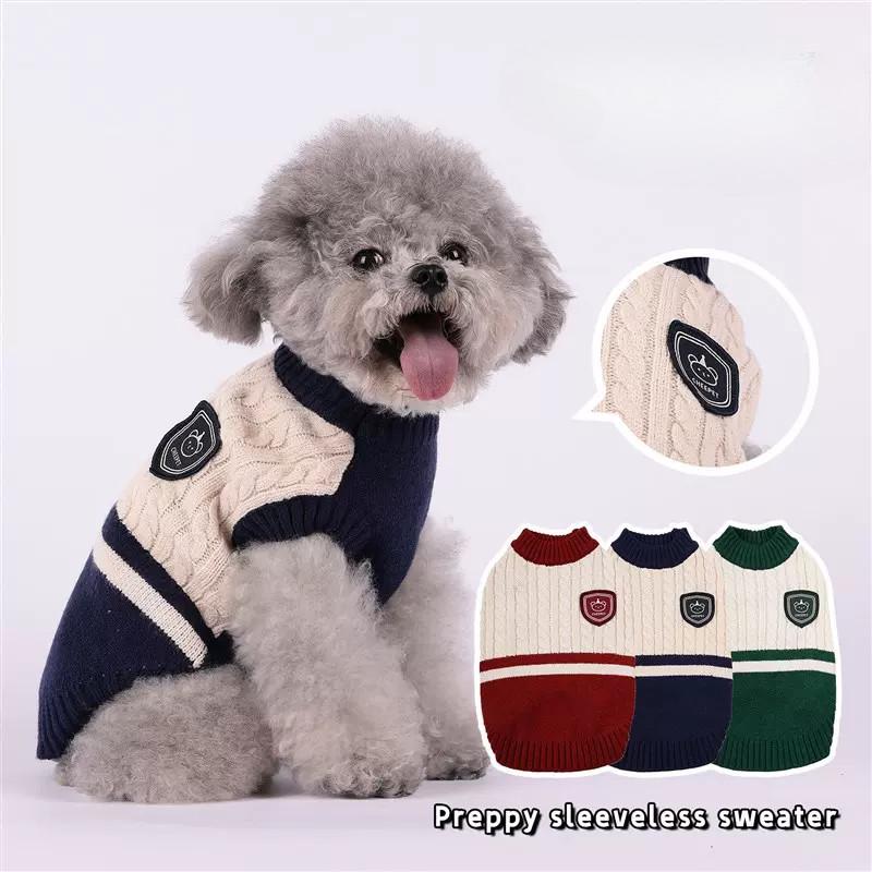 Áo len không tay Phong cách Preppy dành cho chó và mèo Thiết kế bảng điều khiển tương phản Áo Vest sọc Ấm cúng cho thú cưng Thích hợp cho quần áo Giáng sinh