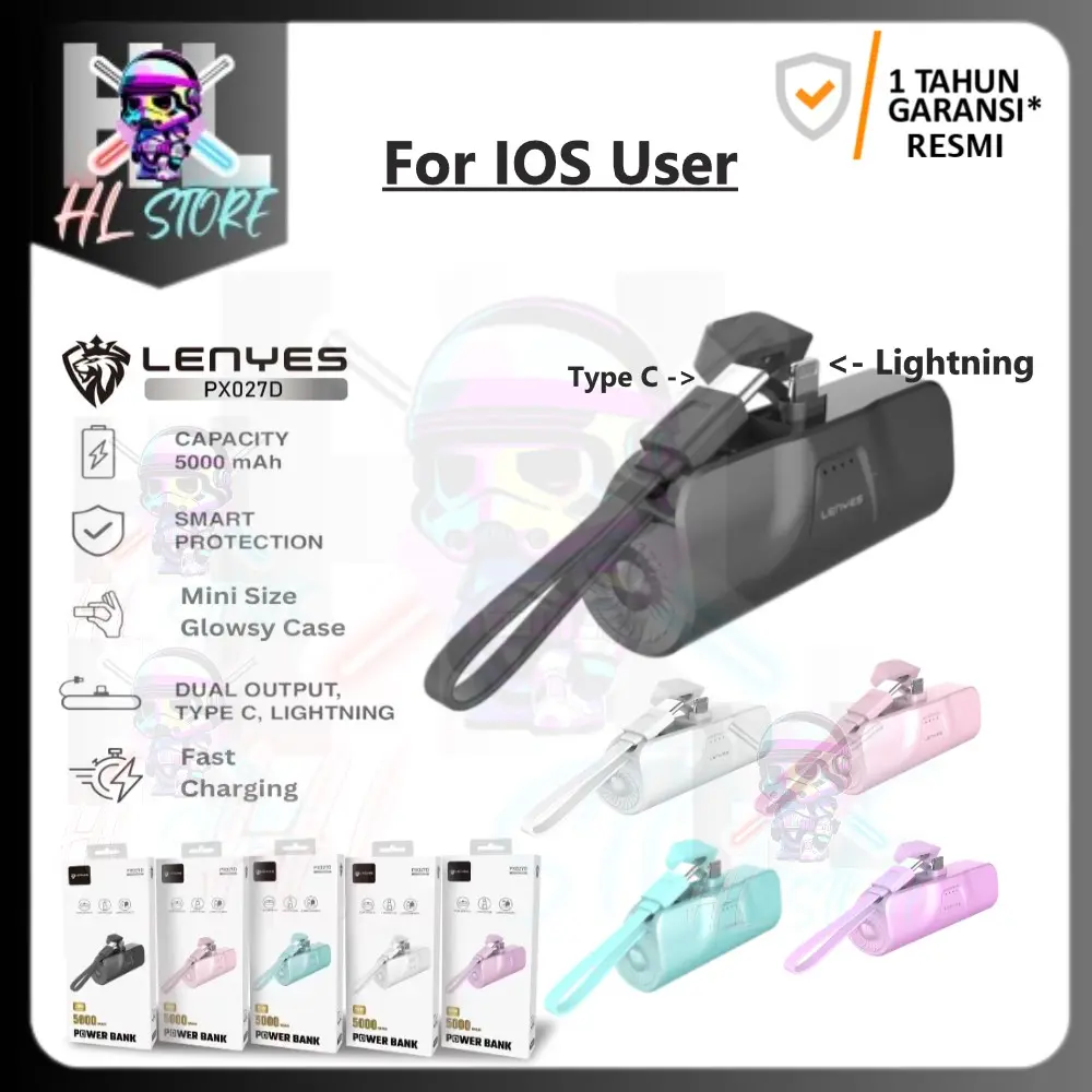 Lenyes PX27D Mini Powerbank 5000mAh Fast Charging 2 mode input output Baterai Charger Pengisi Led