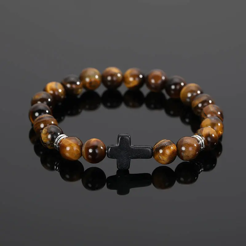 New Style European and American Matte Black Bead Tiger Eye Bracelet Cross Turquoise Volcanic Stone Loose Bead Bracelet Jewelry ZestBeau