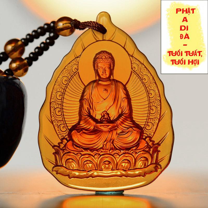 Chuỗi hạt đeo cổ mặt phật A Di Đà tựa lá đề- Phật bản mệnh người tuổi Tuất, Hợi 0