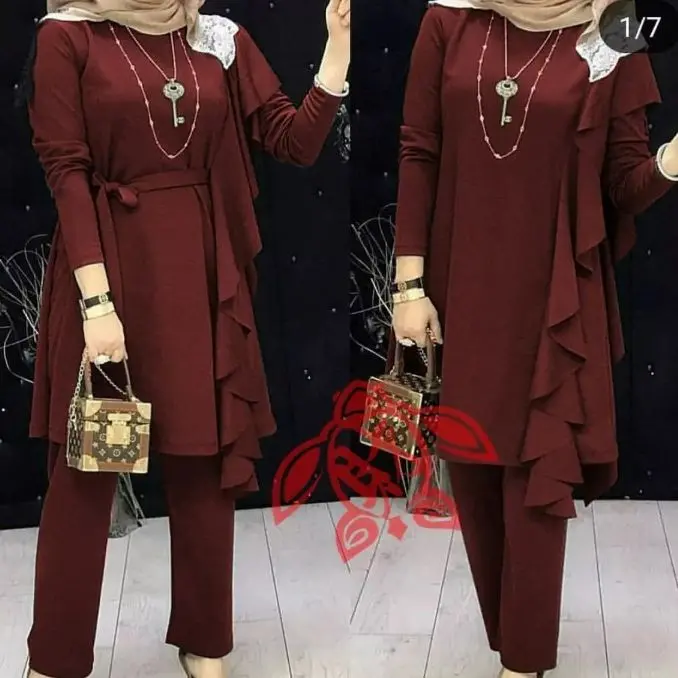BAJU TREN MASA KINI NAURA SET TERBARU / STELAN WANITA MUSLIM KEKINIAN  Dewasa Setelan Crinkle Celana Atasan Remaja