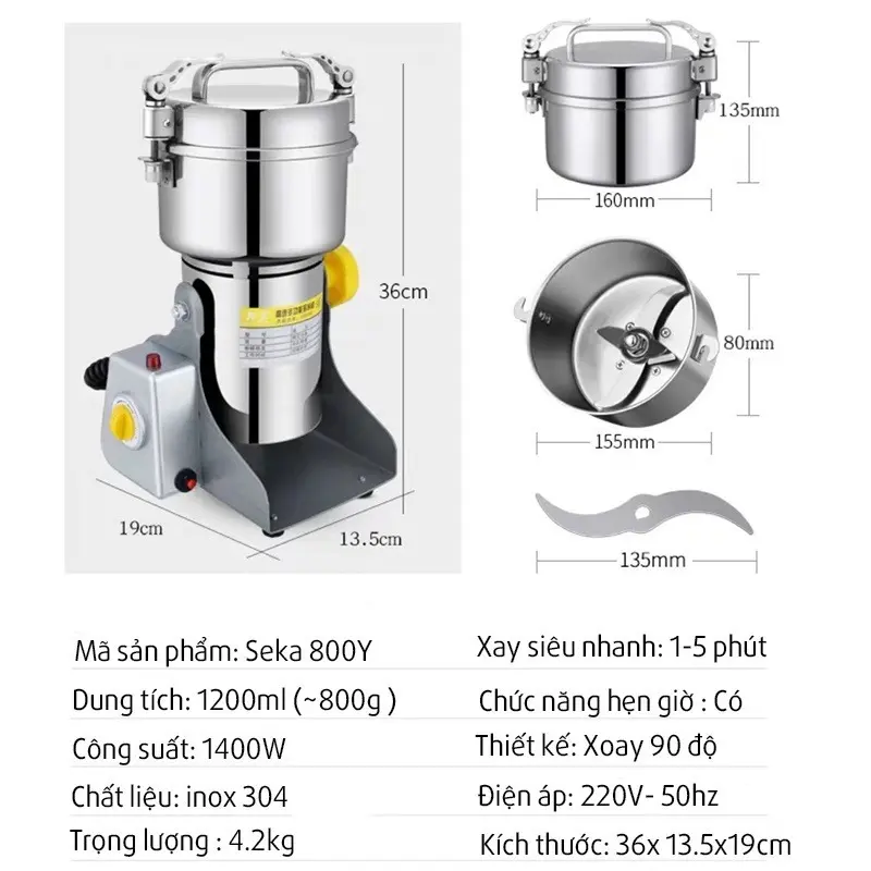 Máy xay bột khô Seka SK-200 công suất 3000W đa năng, xay bột mịn, nghiền ngũ cốc, hạt khô bảo hành 12 tháng 1