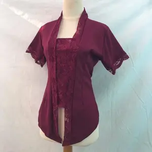 Kebaya Bali Kombinasi Moscref mix Brokat lengan pendek