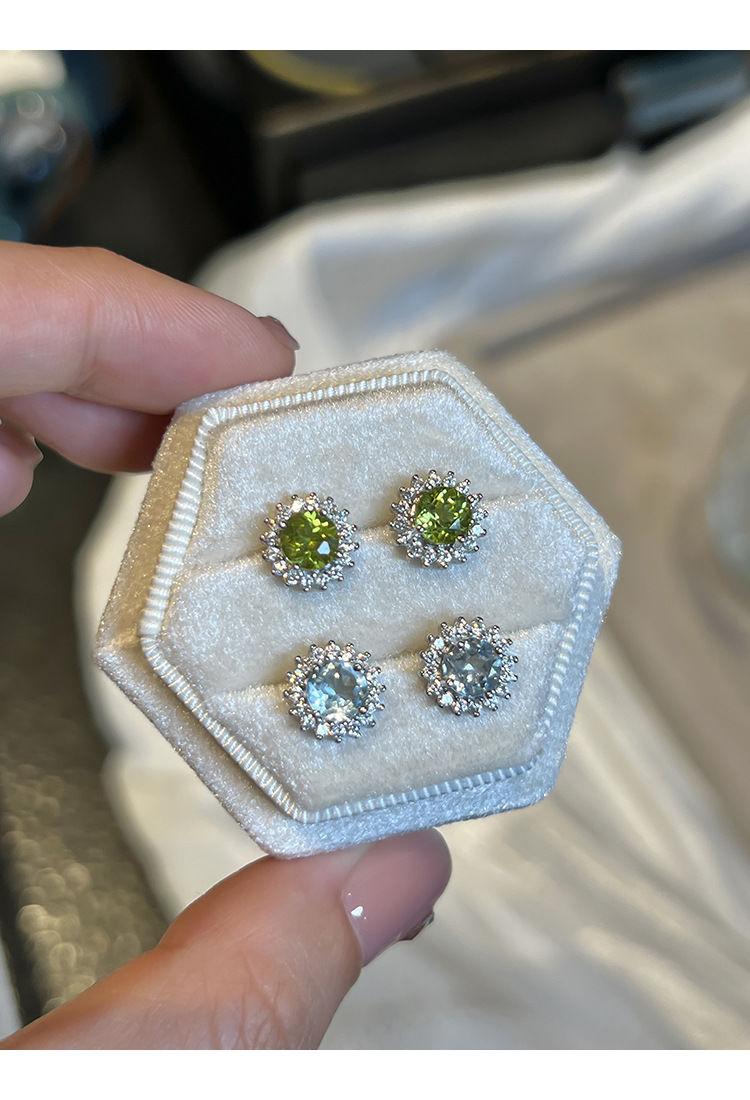 Product Introduction of Summer Fresh High Imitation Olivine Topaz Sterling Silver Needle Dopamine Stud Earrings Special-Interest Design High Sense Earrings Gift 8