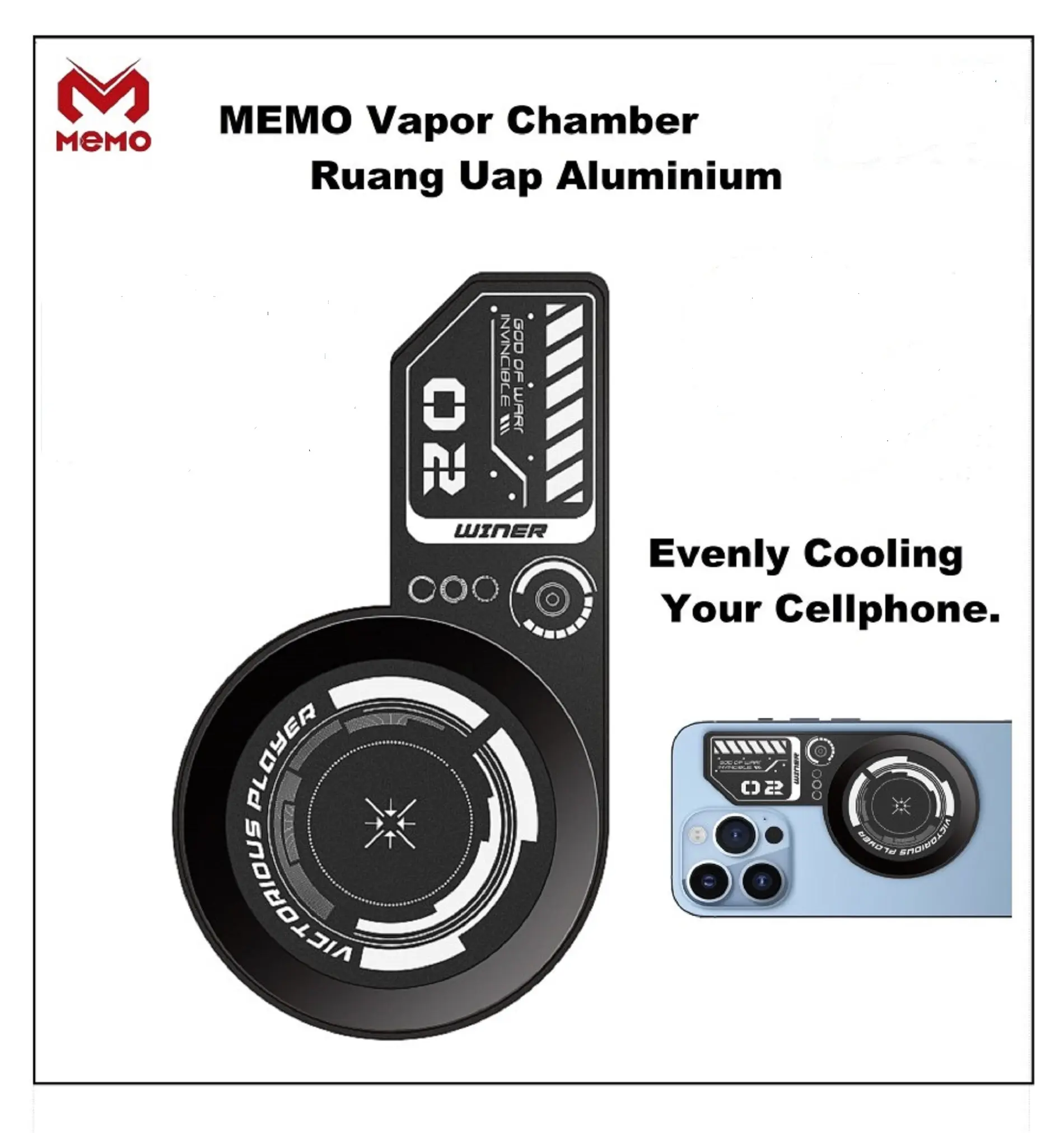 Memo Aluminium Heatsink Chamber for phone Cooler Plat Pendingin Hp  Bisa Diigunakan Pada Magnetik dan Model Clip Ponsel Telepon Ponsel Angin