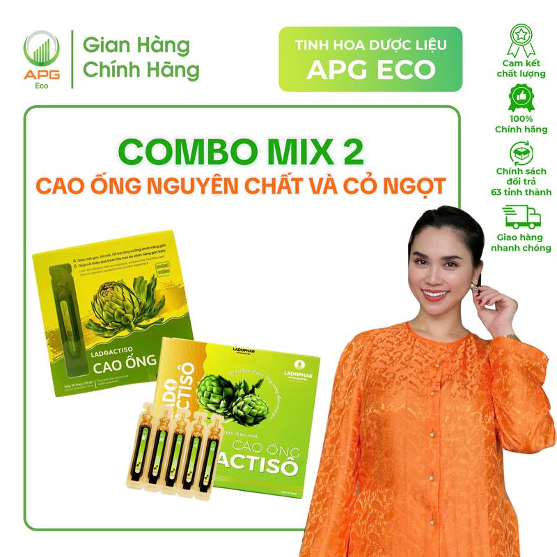 Combo Mix 2 gồm Cao Ống Atiso Có Cỏ Ngọt và Cao Ống Nguyên Chất Quy cách 10ml x 10 ống Hộp