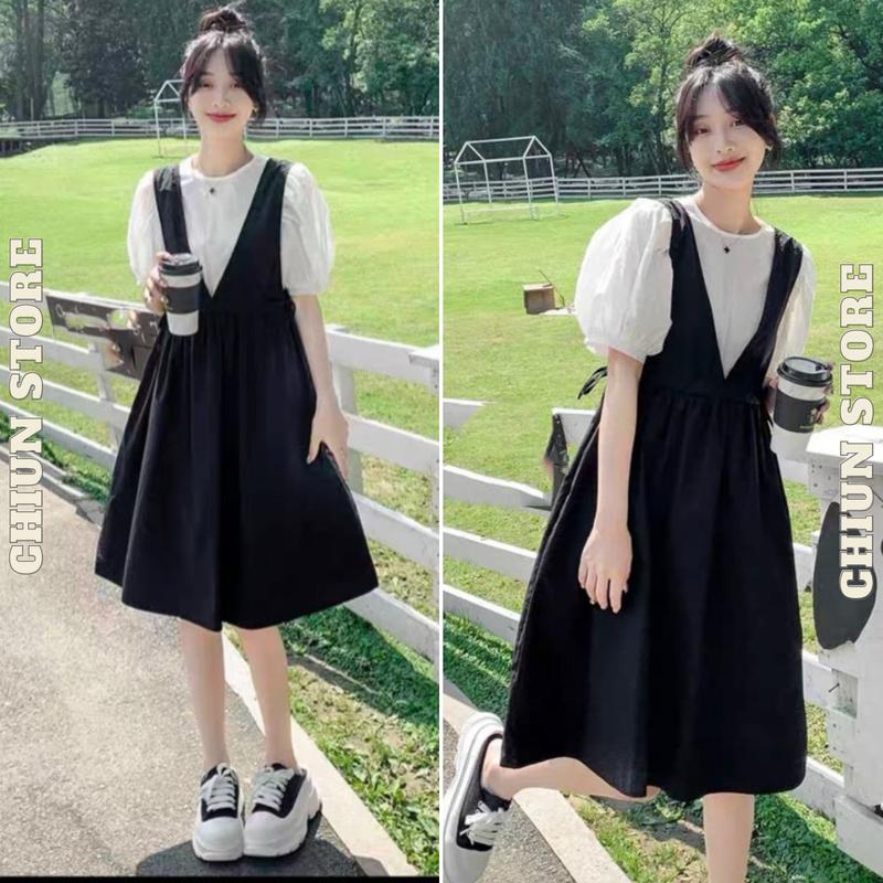 Đầm Bầu Yếm Bầu Liền Thời Trang Công Sở Thiết Kế Xinh Xắn M707 ChiUn Store Nữ Dress Màu Đen