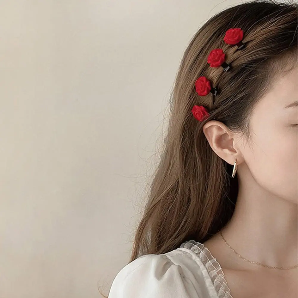 Delicate Red velvet hair clips Fashionable Stylish  Korean hairpins Elegant Handmade Rose hair accessories for Wedding hair accessories Party
