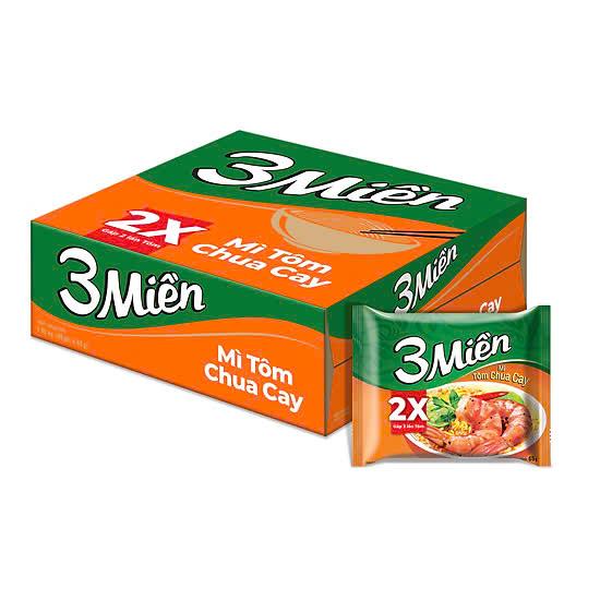 Thùng 30 gói mì 3 Miền tôm chua cay 65g ( date mới Miến Vị Chua