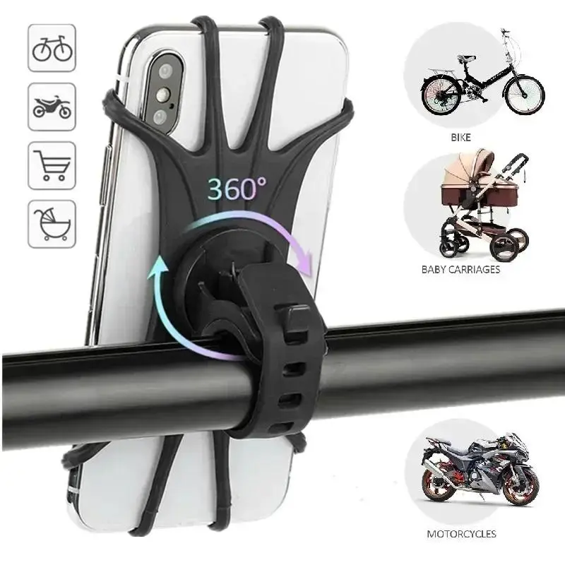 Universal Bicycle Mobile Phone Holder 360° Rotating Silicone Bicycle Phone Holder Motorcycle Handlebar Holder for 4-6inch Phone