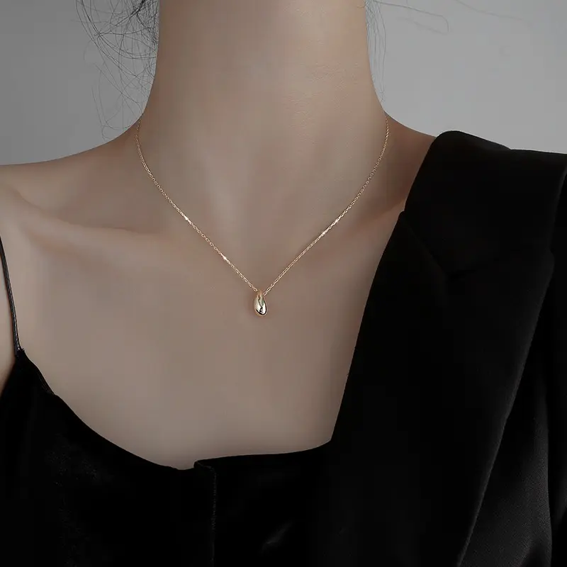 New Korean Style S925 Silver Temperament Water Drop Necklace Women's Retro Stylish Elegant and Simple Clavicle Chain Creative Arts Ornament Fashion