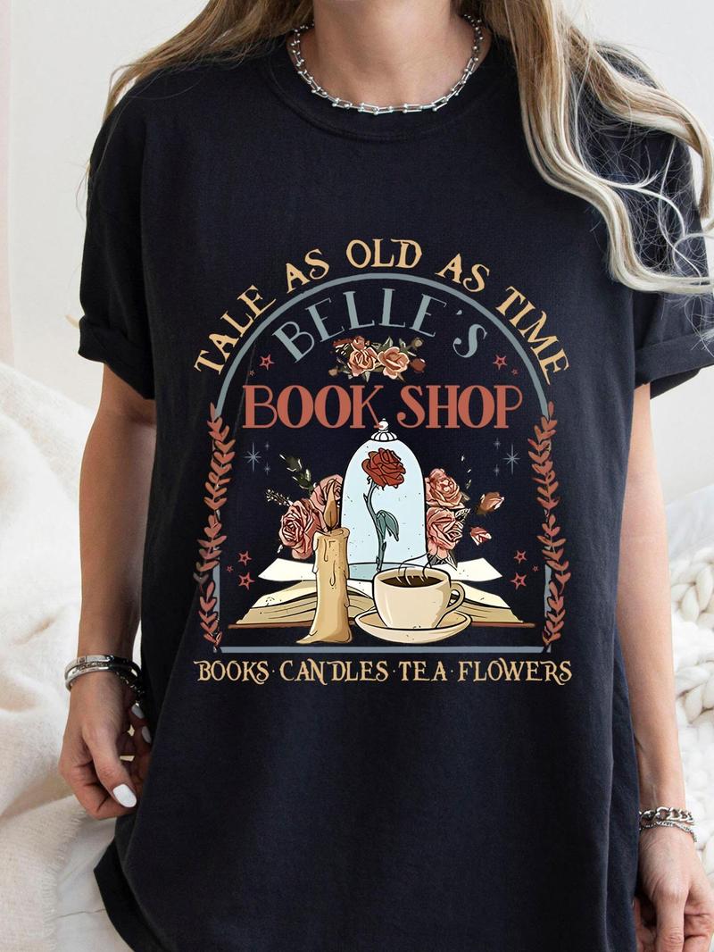 Product Introduction of Women's Floral & Book Print Round Neck Tee, Vintage Trendy Casual Short Sleeve T-shirt for Daily Wear, Ladies Summer Tops 5
