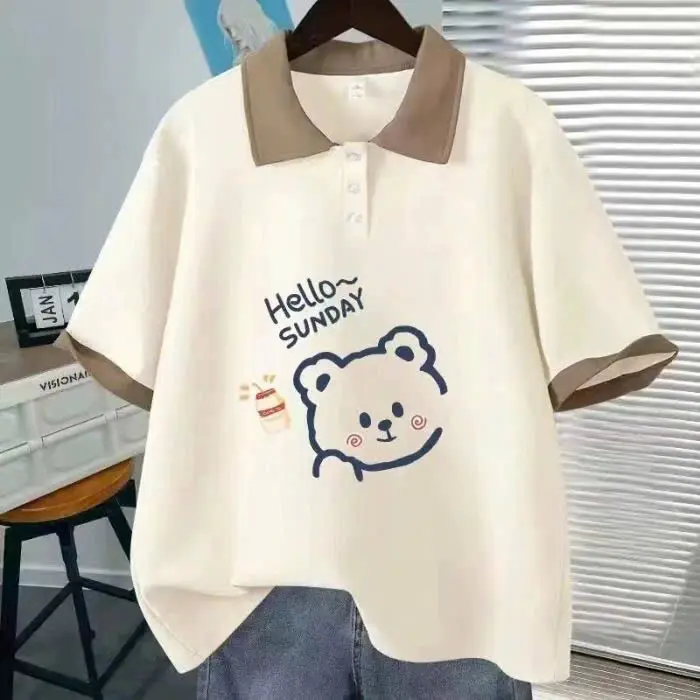 Áo phông polo Gấu Hê Lô Be - MạnhThắng có cổ bẻ phom rộng chất cotton mềm mịn thoáng mát - Nam - Cộc Tay, Menswear, Tay Ngắn, Ngắn Tay, Shirt