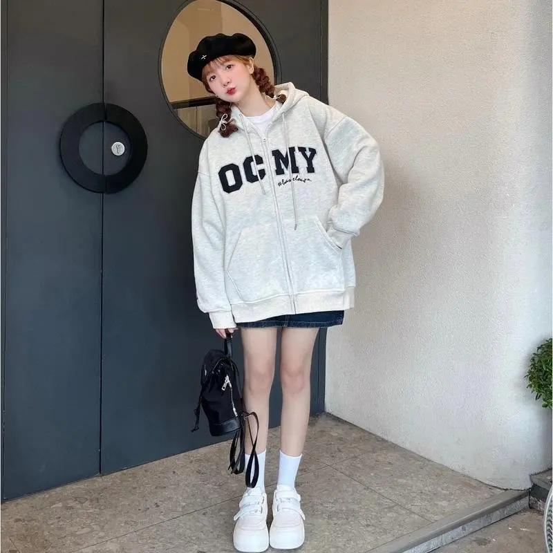 Áo hoodie zip from rộng chất liệu nỉ bông họa tiết , nam nữ mặc đều đẹp Women Top