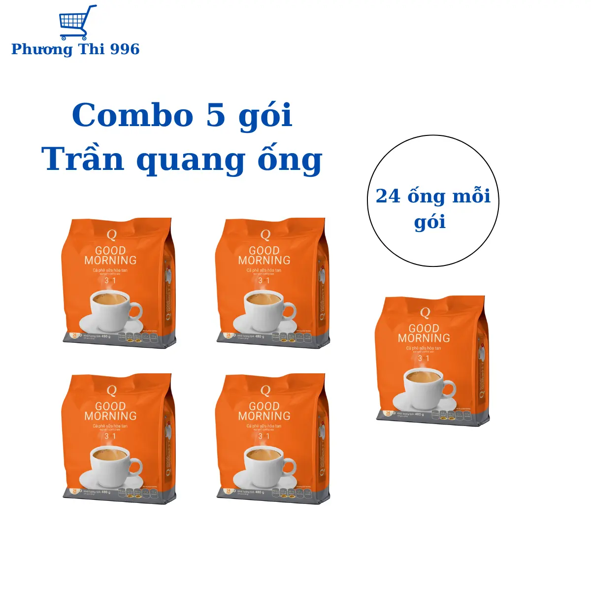 Combo 5 gói Cà phê TRần Quang ống ( 24 gói x 20 gram ) Coffee Cafe
