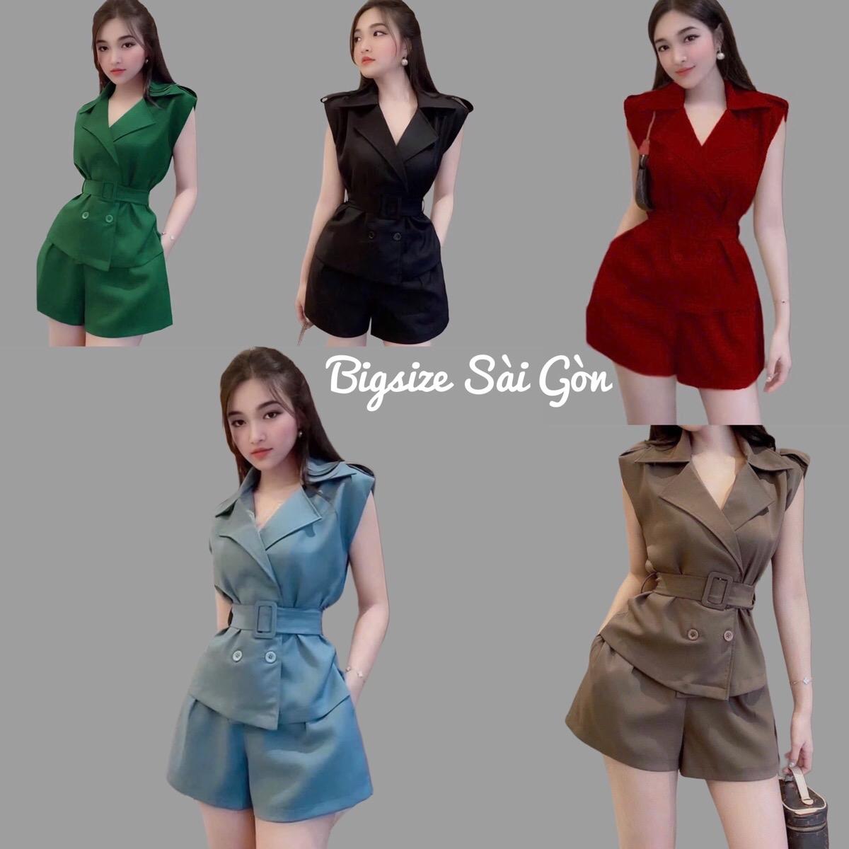 Set Cổ Vest Đai Eo Tay Ngắn Vải Cotton Lạnh 40 - 95Kg Có Bigsize - B.1461