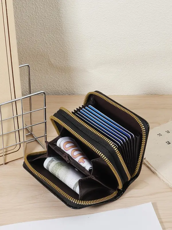 Fashion Letter Pattern Card Holder, Casual Versatile Zipper Card Holder, Simple Multi Slot Card Holder for Women & Girls 2