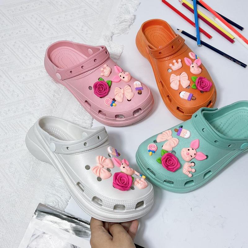 ASF2029-F002 HOA HỒNG mix HEO PEPPA Dép sục phối sticker trái cây mix dễ thương đa dạng màu sắc dán hóa hồng mix heo peppa chất liệu Eva siêu bền Nữ GiàY DéP Shoes