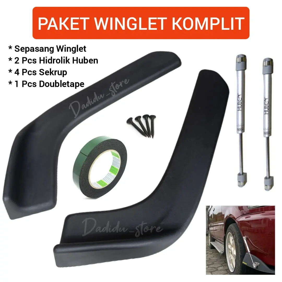 Paket Komplit Winglet Lips / Winglet Lips Bumper Mobil Universal - Winglet - Hidrolik - Sekrup - Doubletape