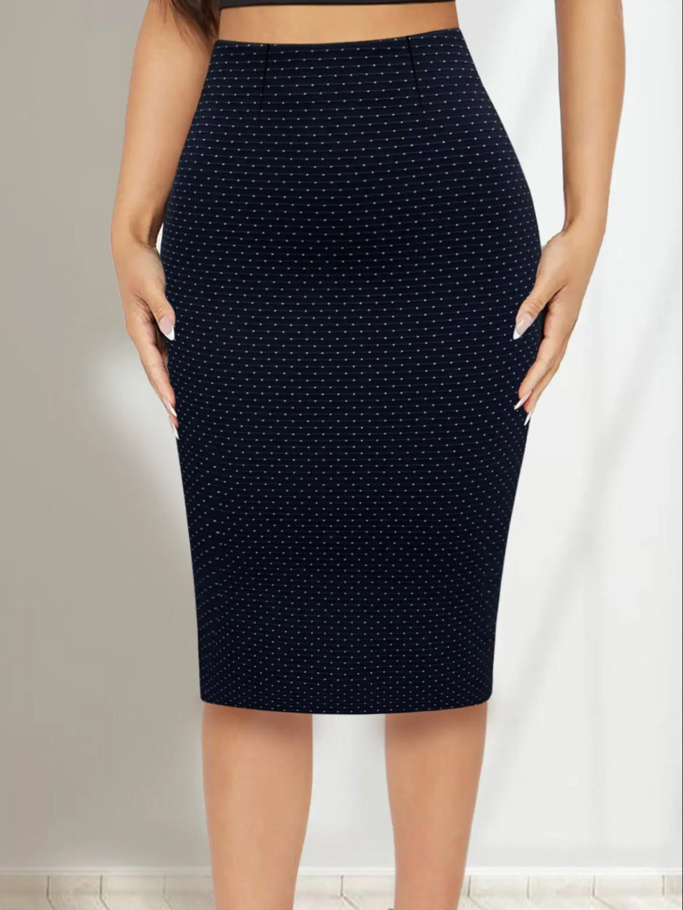 Women's Polka Dot Jacquard Pencil Skirt, Fashion Casual High Waist Knee Length Skirt for Work Office Business, Ladies Bottoms for All Seasons