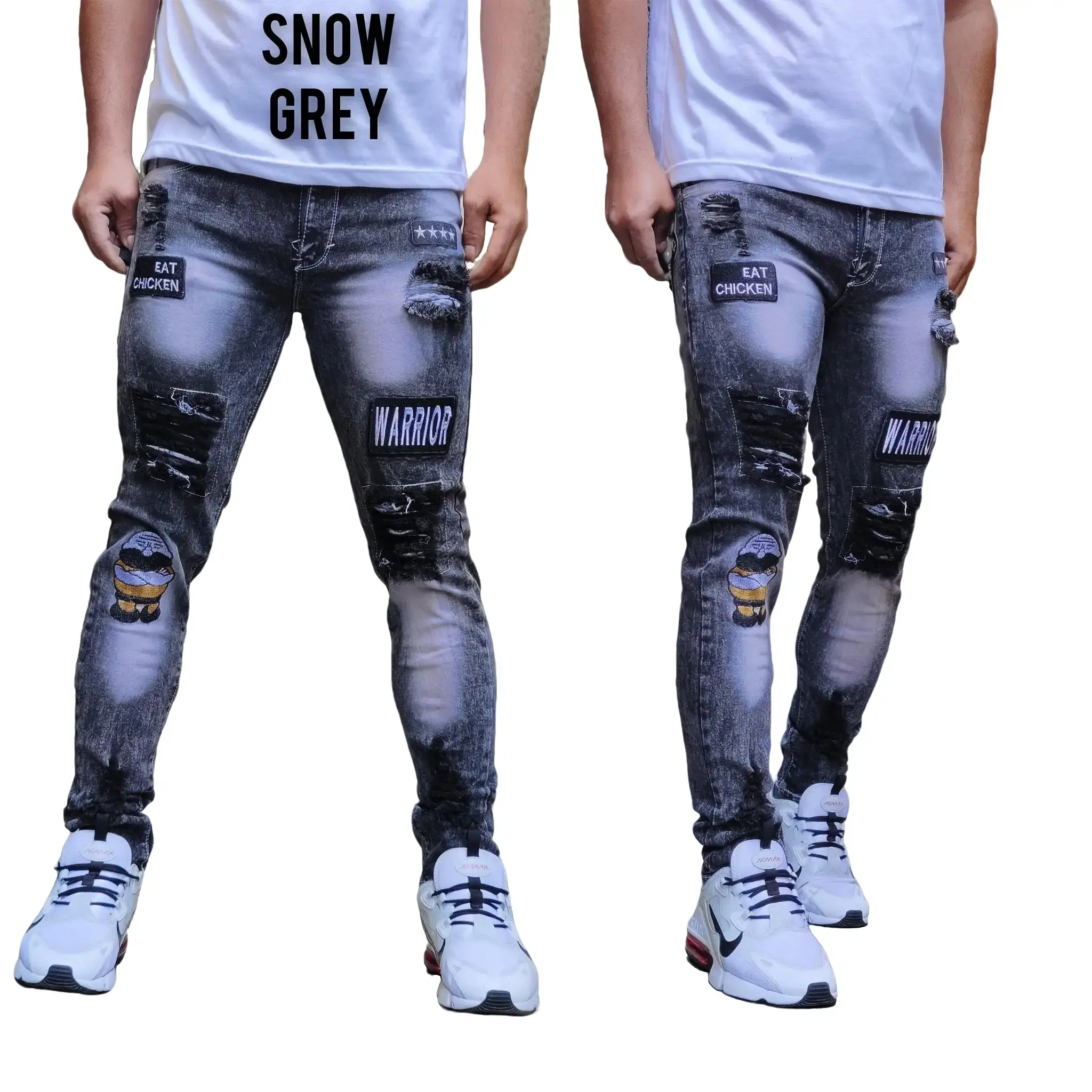celana jeans emblem bordir cowok terlaris /  Celana Jeans Bikers emblem premium - celana jeans pria sobek emblem bordir terlaris slim  fit